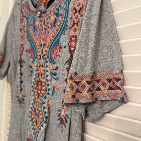 Johnny Was Grey Embroidered Cotton Boho Dress Size Small - Picture 3 of 5